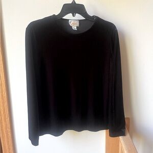 Talbots Stretch Black Velvet Velour Long Sleeve Top Small